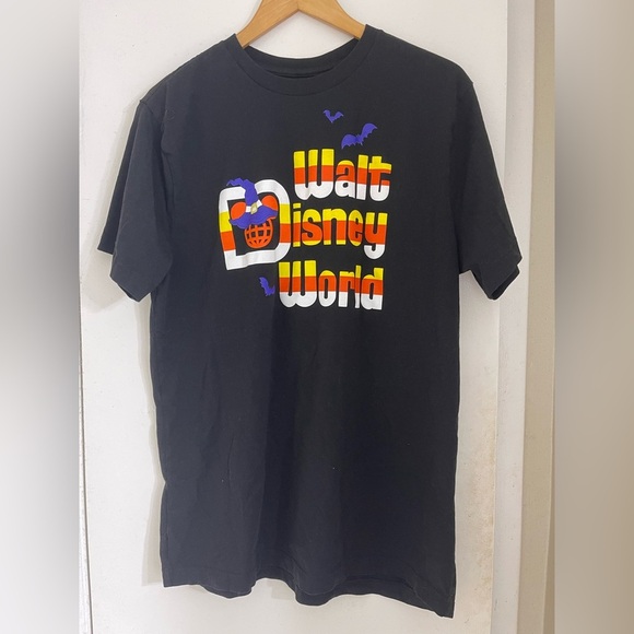 Disney Halloween Candy Corn Print Black Cotton T-Shirt - Picture 1 of 6